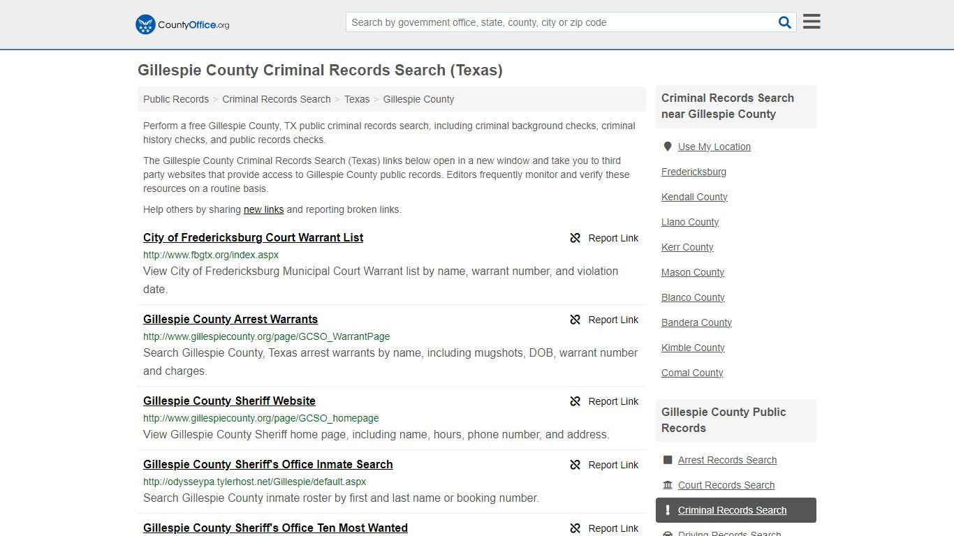 Gillespie County Criminal Records Search (Texas) - County Office